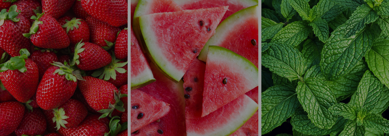 strawberries, watermelon, and mint leaves