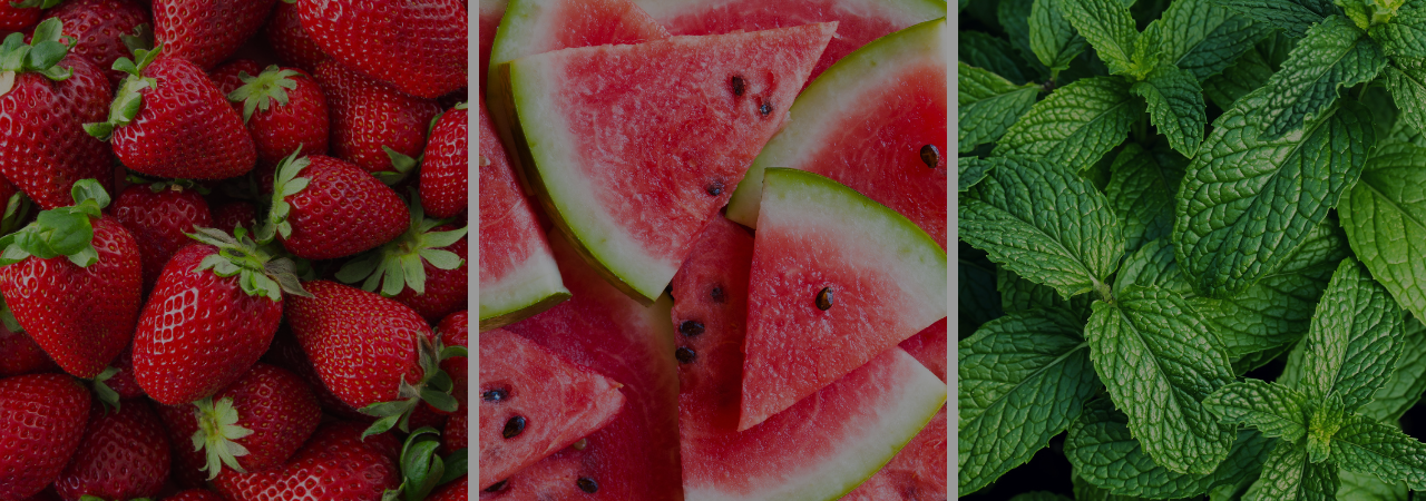 strawberries, watermelon, and mint leaves 